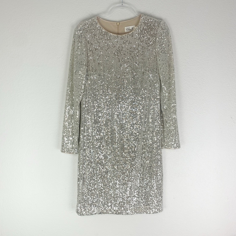 Eliza J Dress Womens 10 Cocktail Sequin Mini Party Glam NYE Event Silver Sparkly